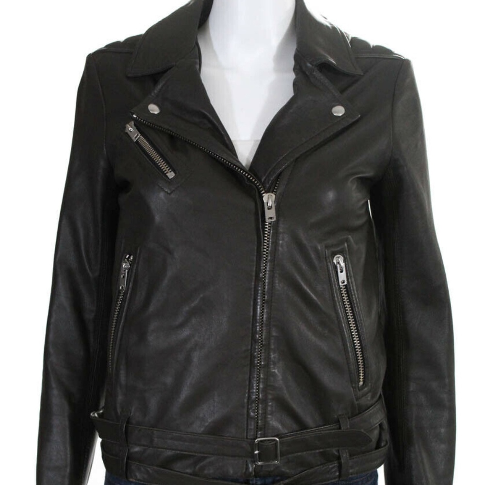 IRO Jone Leather Biker Jacket Charcoal 36 4 Small